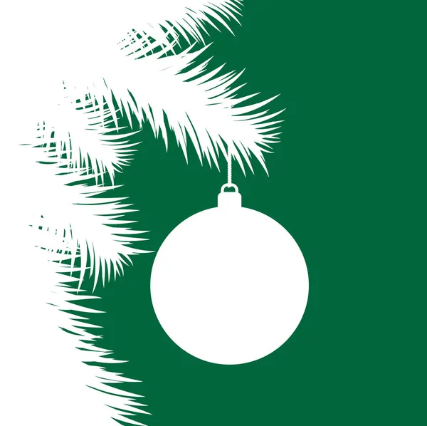 Silhouet van Spar kerstboom en decoratieve bal op groene ba — Stockvector