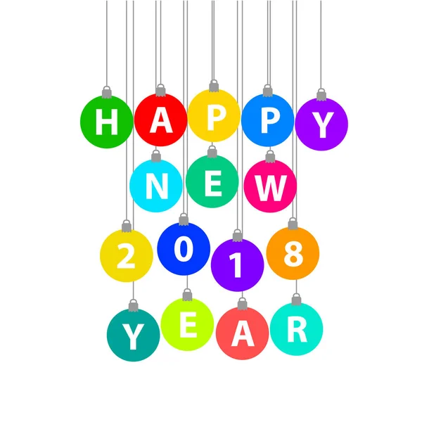 Bonne année 2018 Carte de voeux avec des boules de décoration colorées, Sto — Image vectorielle