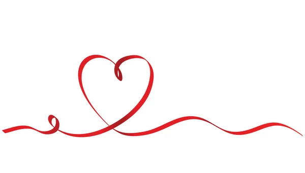 Kalligrafie rood lint hart op een witte achtergrond, Vector voorraad ik — Stockvector