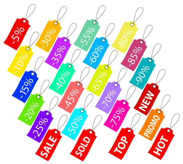 Ensemble d'étiquettes de vente multicolores sur blanc, illustration vectorielle de stock — Image vectorielle