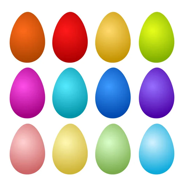 12 coloridos huevos de Pascua pintados en blanco, vector de stock ilustrat — Vector de stock