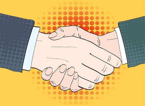 Businessmen shake hands vector illustration in retro pop art sty — Stock Vector