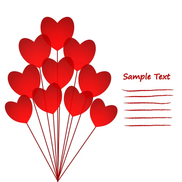 Miłość z życzeniami z czerwonych balonów serca, ilust wektor — Wektor stockowy
