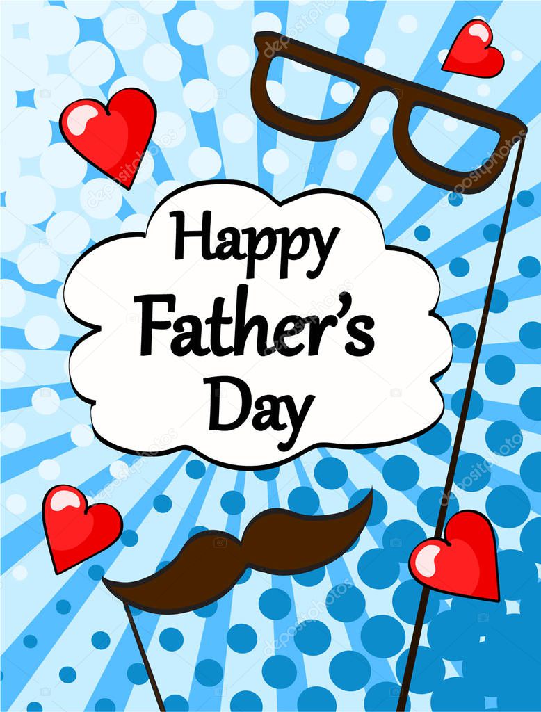 Happy fathers day greeting card vintage retro pop art comic styl
