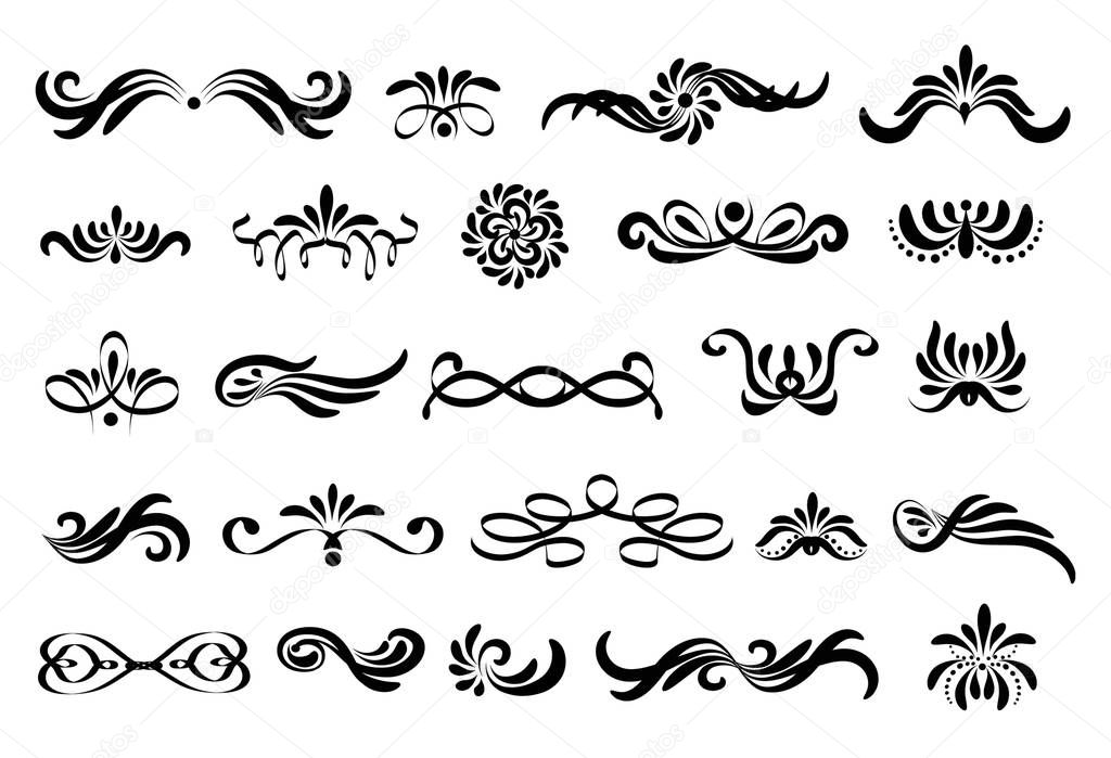 Swirly line curl patterns isolated on white background. Vector f