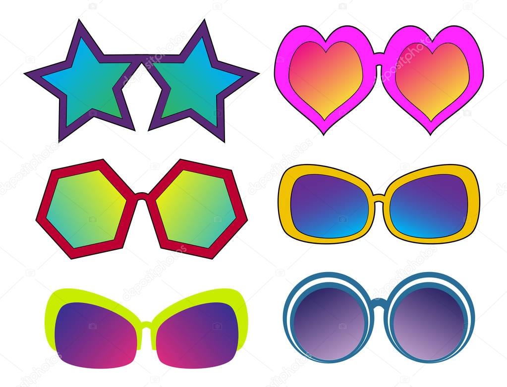 Set of different sun glasses in pop art retro comic style for yo