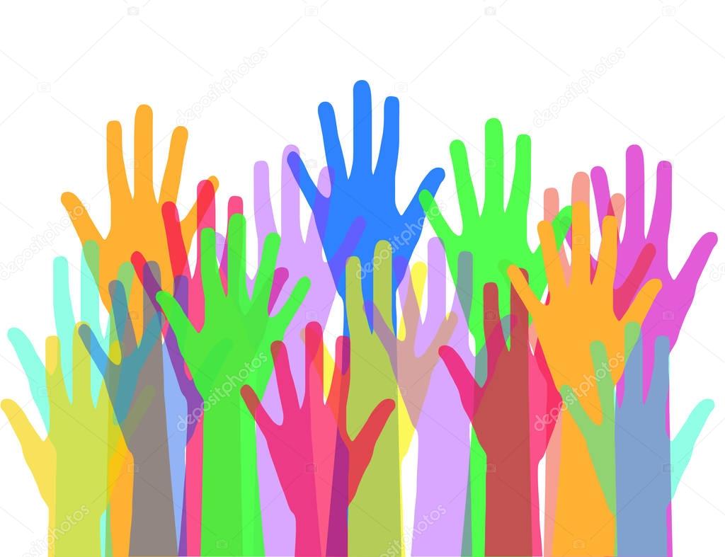 community and social concept design with colorful hands, stock v