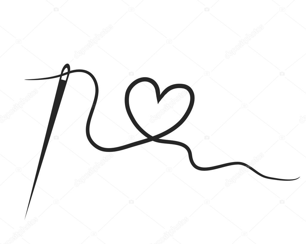 heart with a needle thread. vector illustration