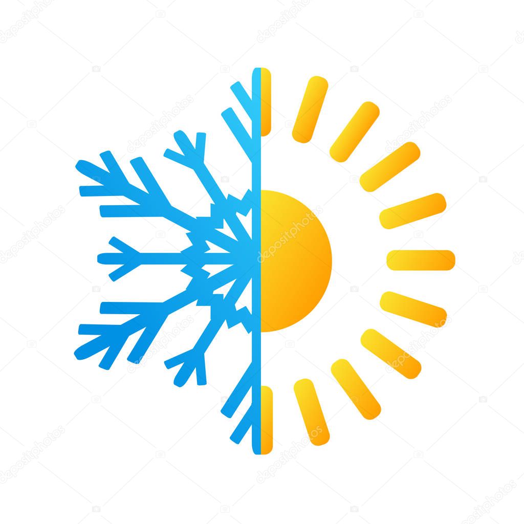 hot sun and frost snowflake business logo, stock vector illustra