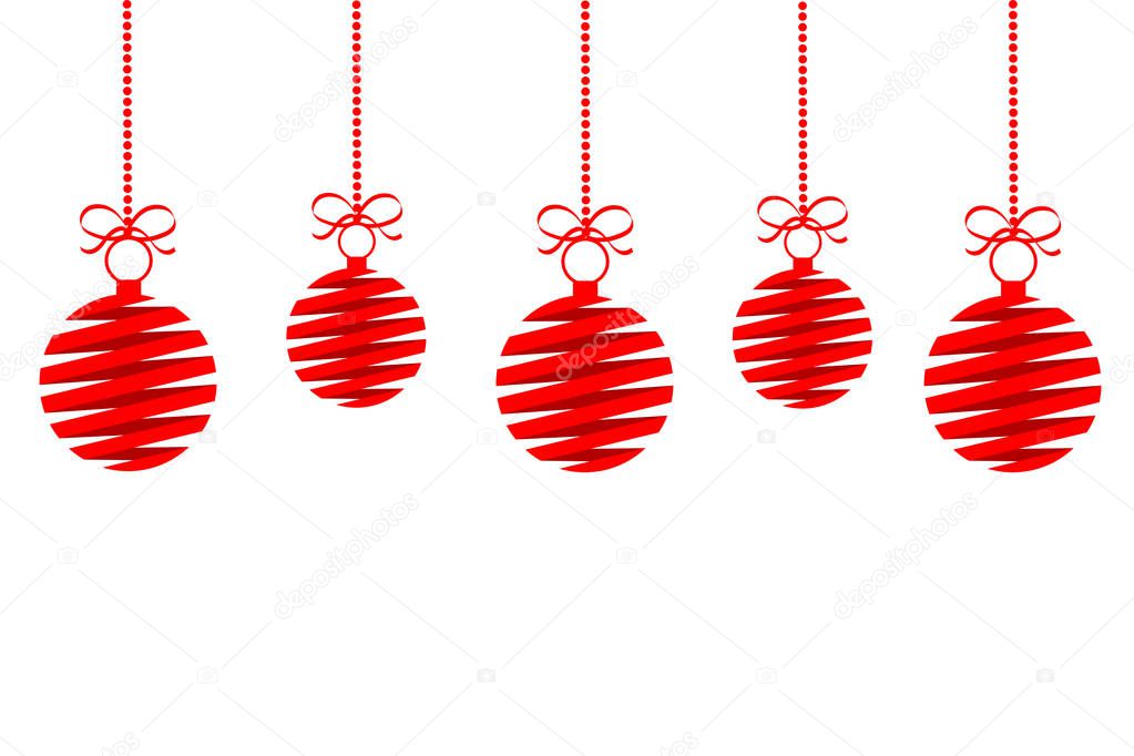 red christmas decoration balls from ribbon with bow isolated han