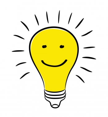 Elektrikli ampul ve gülümsemek yüz harika fikir kavramı hisse senedi vec olarak