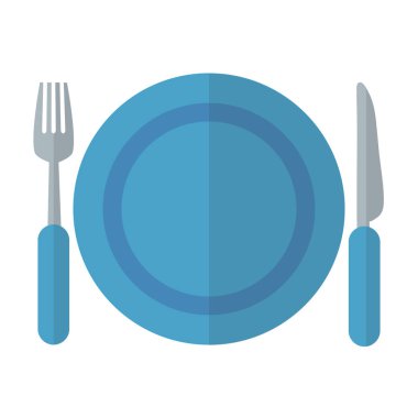 Tabak, çatal ve bıçak gibi mutfak konsepti. izole ve düz Hüseyin