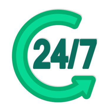 düz 24 Saat 7 gün bir hafta simgesi illüstrasyon vektör tasarımı