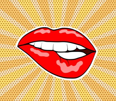 pop sanat retro çizgi roman tarzı üzerinde kırmızı kadın tatlı dudakları elimden bir
