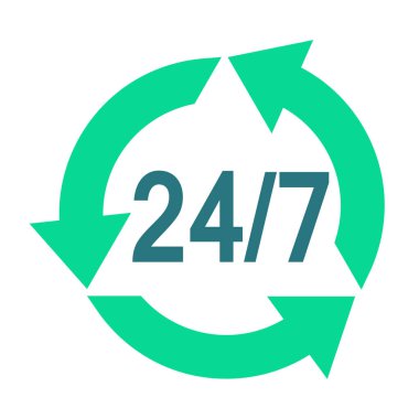 düz 24 Saat 7 gün bir hafta simgesi illüstrasyon vektör tasarımı