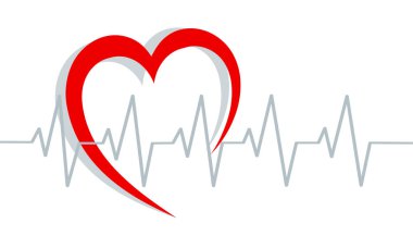 Kırmızı kalp siluet ve beyaz, stoktaki kardiyogram illus vektör