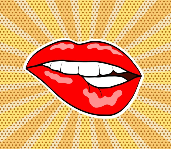 Labios dulces mujer roja en el arte pop estilo retro cómic en despojado de un — Vector de stock