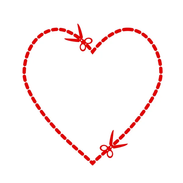 Ilustración de una forma de símbolo del corazón rojo cortado con tijeras v — Vector de stock