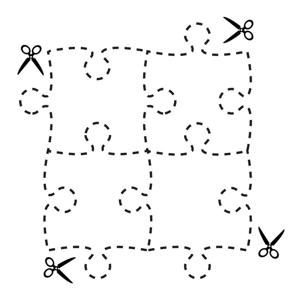 Ilustración de un rompecabezas recortado forma de rectángulo con tijeras v — Vector de stock