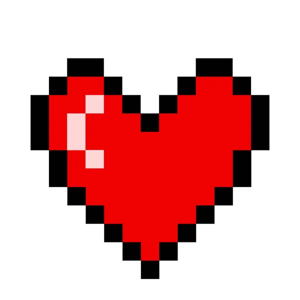 Pixel coração vermelho amor ícone paixão cromática. Doente isolado e plano — Vetor de Stock