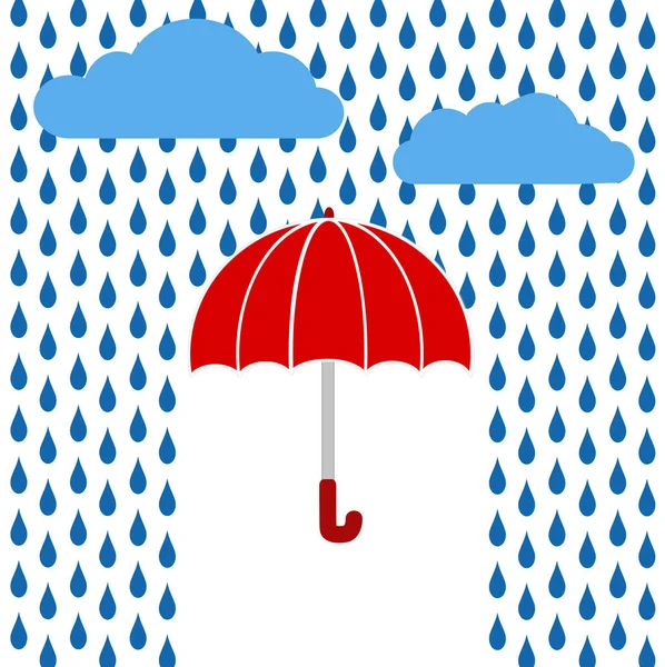 Paraguas rojo bajo la lluvia, tarjeta de felicitación, vector de stock illustratio — Archivo Imágenes Vectoriales