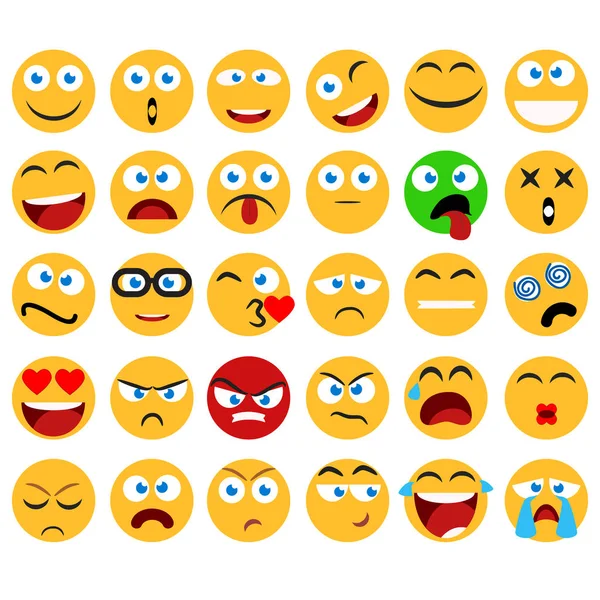 Vektör gülümsüyor, ifadeler ve emojis minimalist içinde büyük set