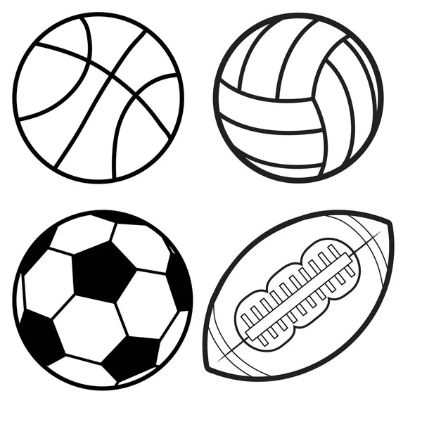 Sports Balls Minimal Flat Line Vector Icon Set. Soccer, Football — Stock Vector