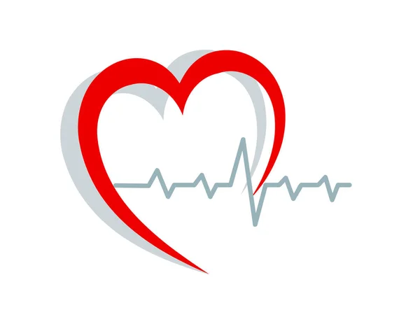 Silueta de corazón rojo y cardiograma en blanco, illus vector de stock — Archivo Imágenes Vectoriales