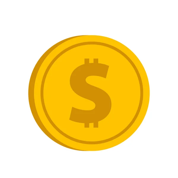 Moeda de ouro com ícone de sinal de dólar em estilo plano em um backgro branco — Vetor de Stock