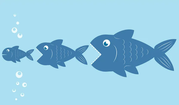 Peixe grande comer pouco peixe, projeto da cadeia alimentar, illust vetor estoque — Vetor de Stock