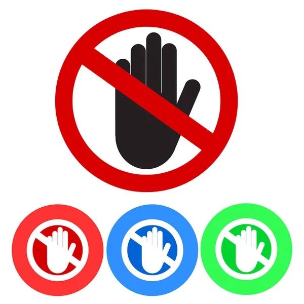 NO ENTRY sign. Stop palm hand icon in crossed out red circle. St — Stock Vector