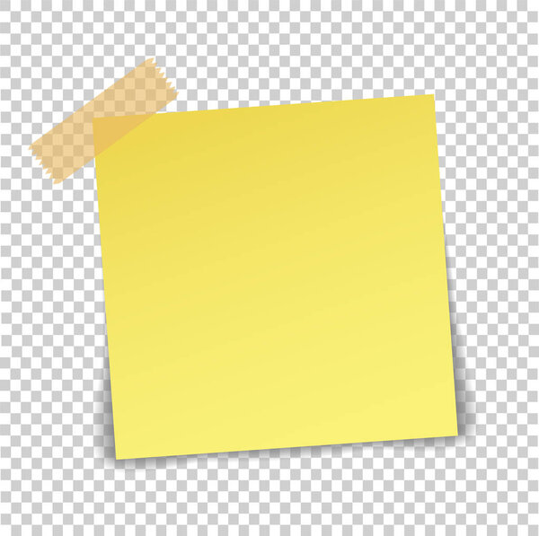 Paper sheet on translucent sticky tape with shadow isolated on a