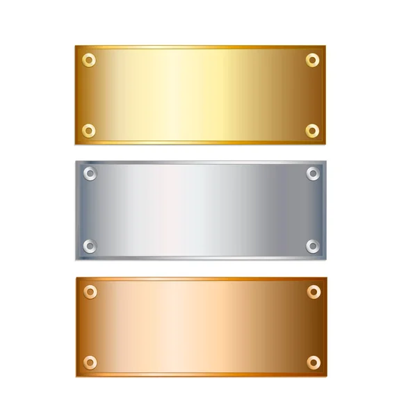 Vektor goldene, silberne und bronzene Podiumsplatten isoliert auf weiß — Stockvektor