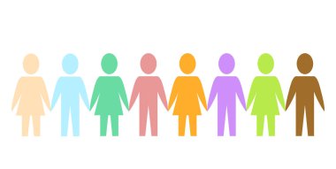 Colored silhouette paper people as community on white, stock vec clipart