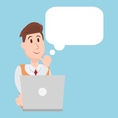 Bilgisayarda çalışarak ve düşünme adam vektör çizim