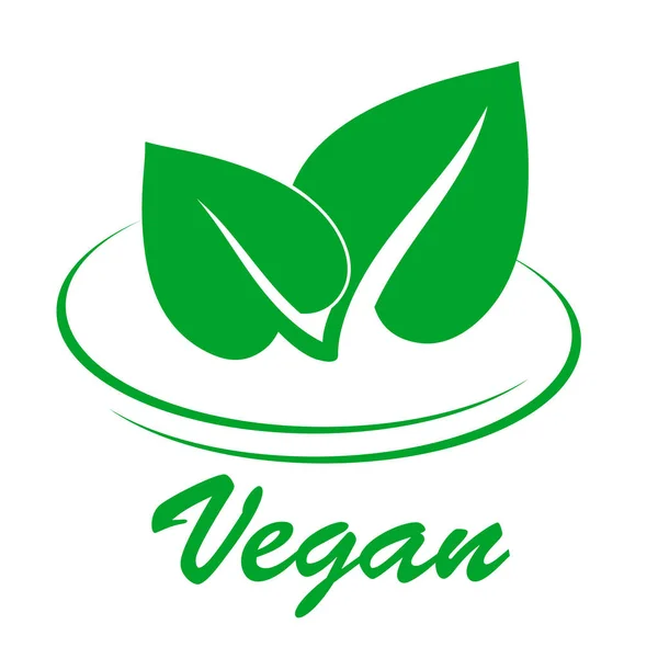 Icône plate végétalienne avec deux feuilles de printemps vertes sur blanc, stock vec — Image vectorielle