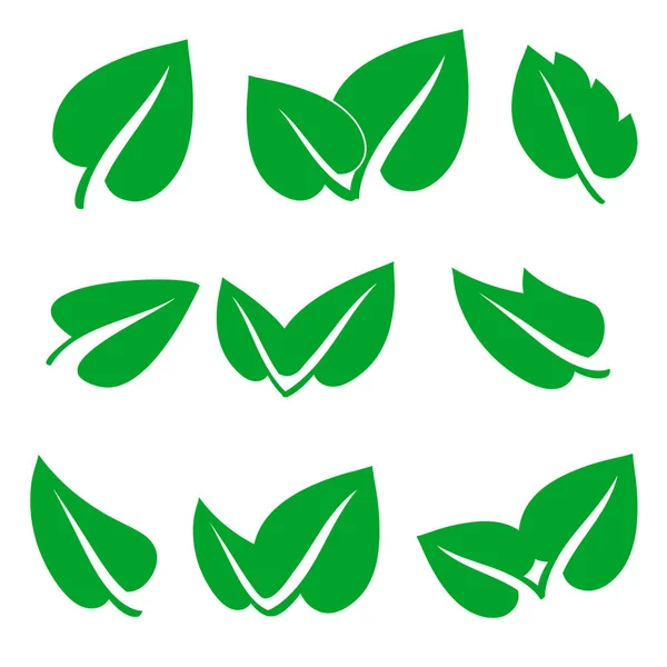 Vert feuille de printemps icônes ensemble, illustration vectorielle de stock — Image vectorielle
