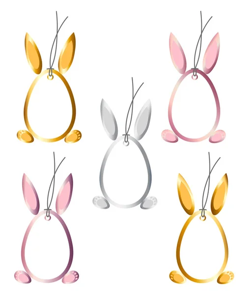Ange 5 påsk hängetiketter ägg Bunny öron fötter ram guld, Silver, R — Stock vektor