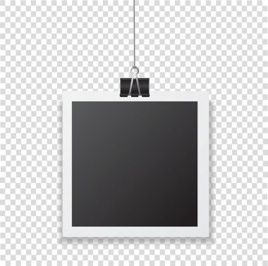 Fotoğraf çerçevesi ataş ile asılı gölge ile. Siyah kare sn