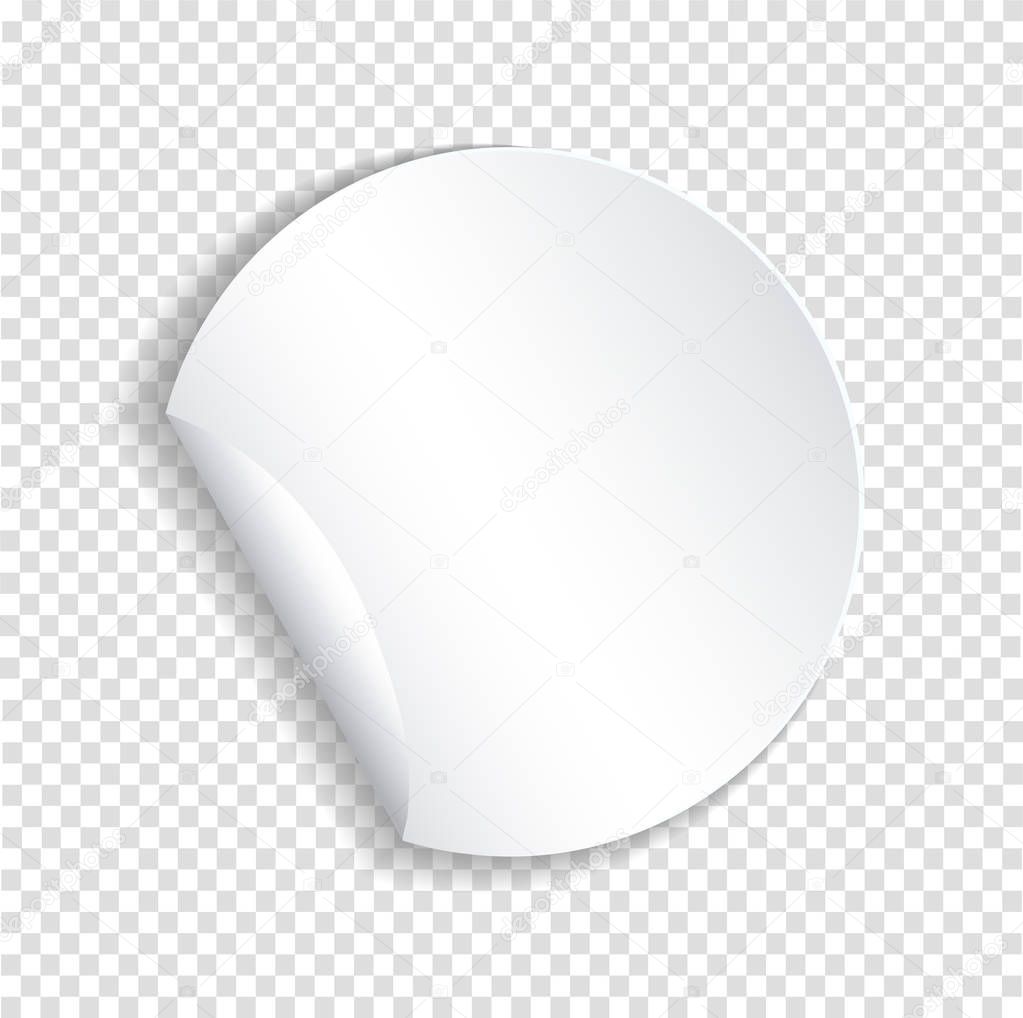Round paper sticker template with bent edge with translucent sha