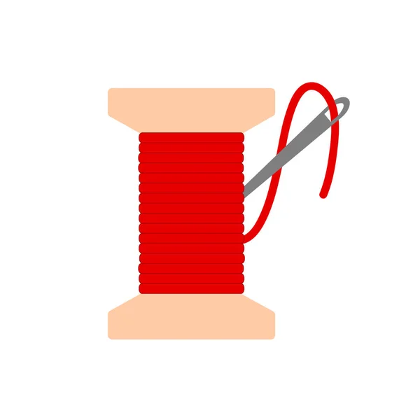Szpulka z ikonę wątku czerwony igły płaskie. ilustracja wektorowa — Wektor stockowy