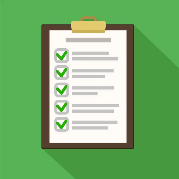 Klembord met checklist op groen. Vlakke afbeelding van clipboar — Stockvector