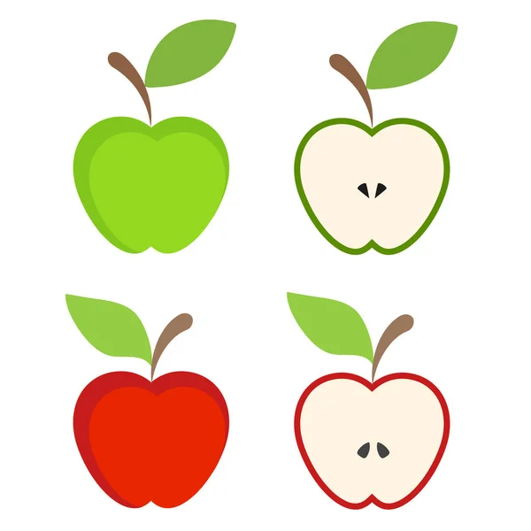 Conjunto de vermelho e verde ícone de fruta de maçã em branco, estoque vetor doente — Vetor de Stock