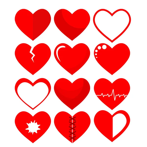 Set of red hearts symbol on white, stock vector illustration — Stock Vector