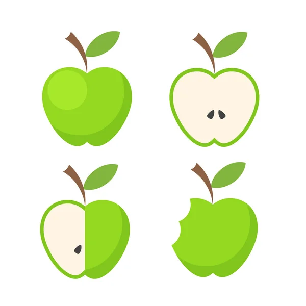 Conjunto de ícone de fruta de maçã verde em branco, stock vector illustratio — Vetor de Stock