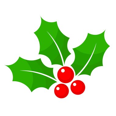 Christmas holly berry flat icon in cartoon style on white, stock