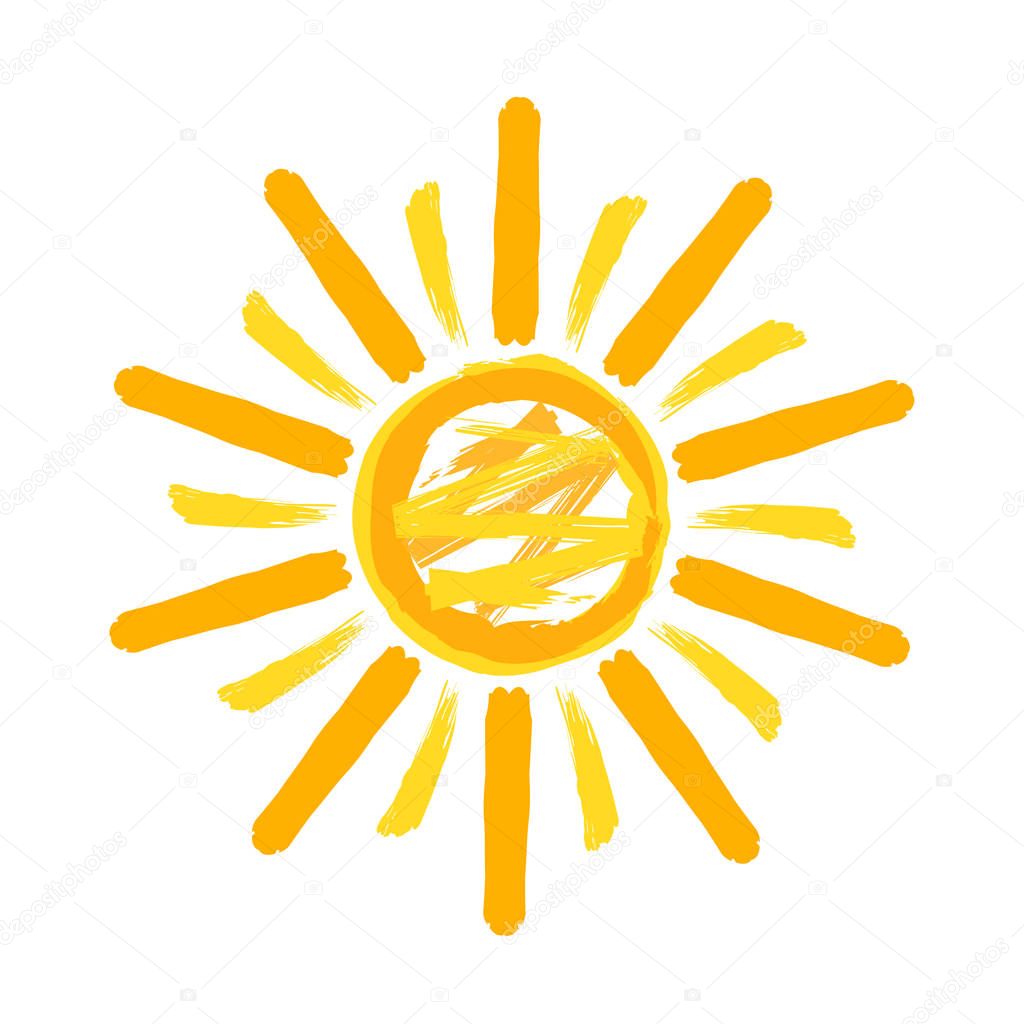 Sun symbol icon on white, stock vector illustration