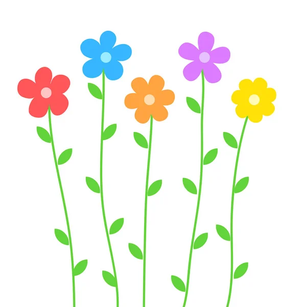 Flores de verão bonito no estilo dos desenhos animados no branco para o projeto, estoque —  Vetores de Stock