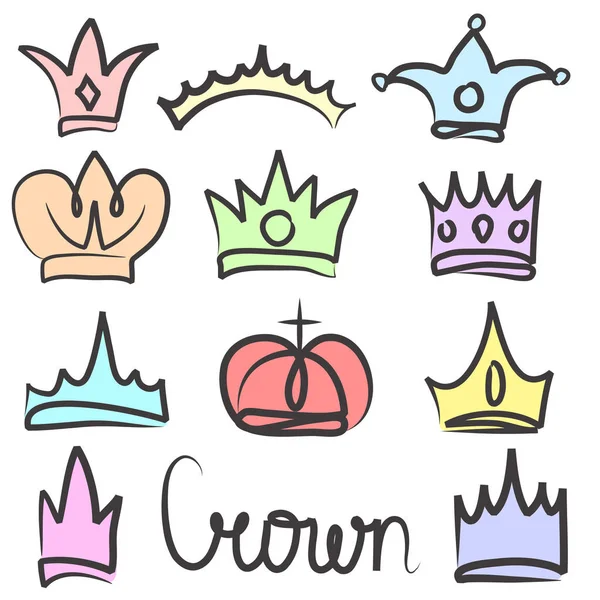 Колекція логотипів та наборів іконок ручної мальованої корони — стоковий вектор
