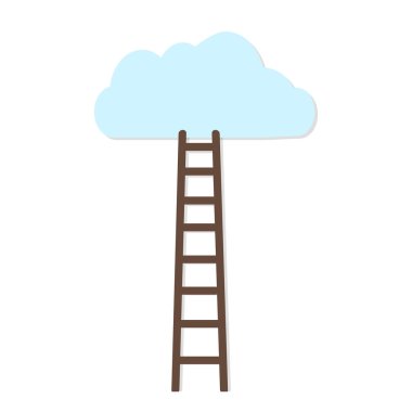 Beyaz arka plan bulut vektör çizim için kahverengi merdiven ile